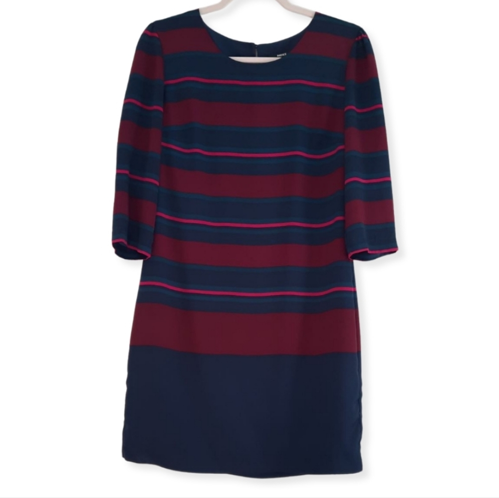 MEXX striped satin shift Navy/Plum/Forest Green size 6